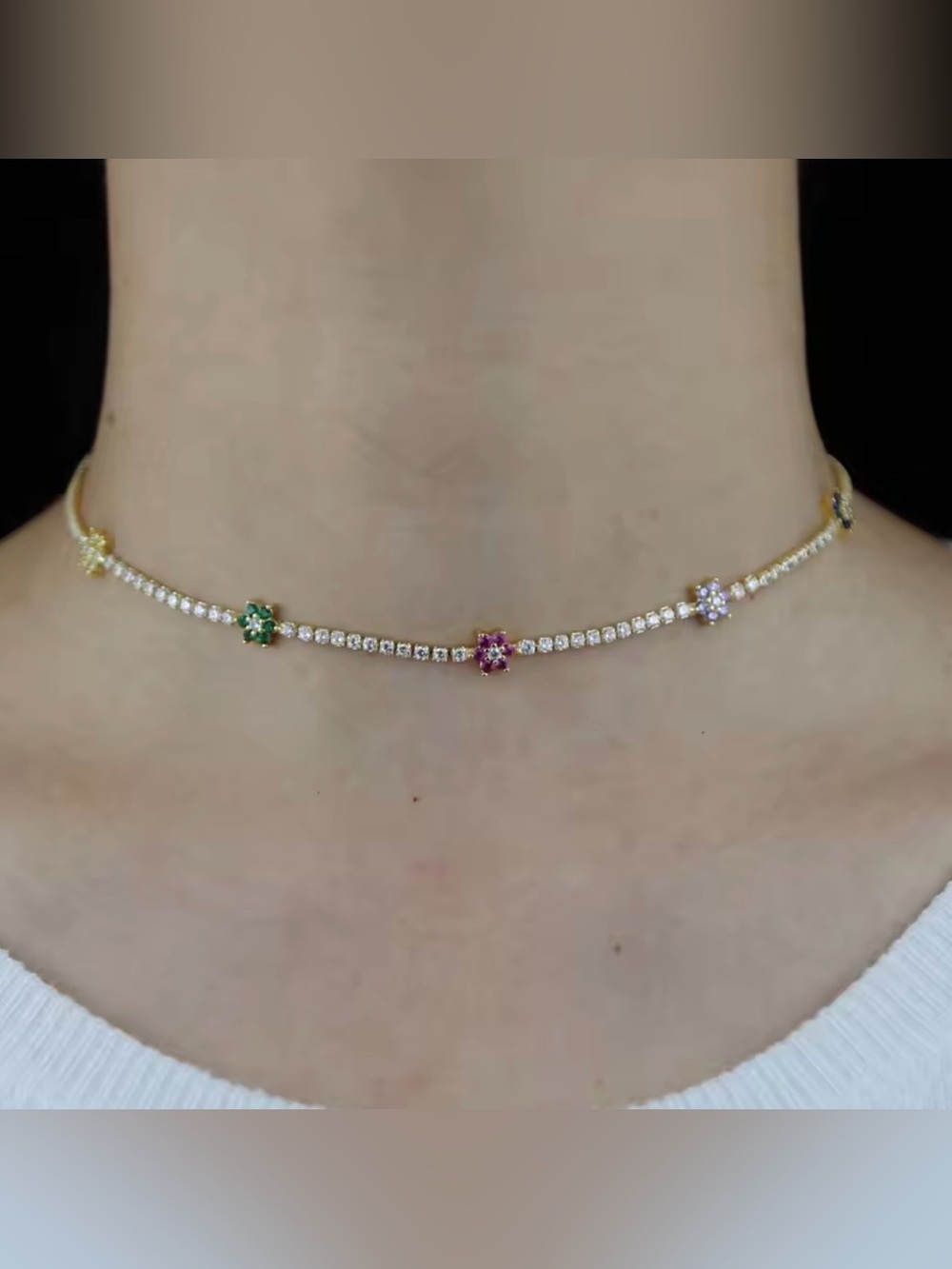 Target Gold-Tone Choker Necklace with Green, Pink & Purple Floral Accents